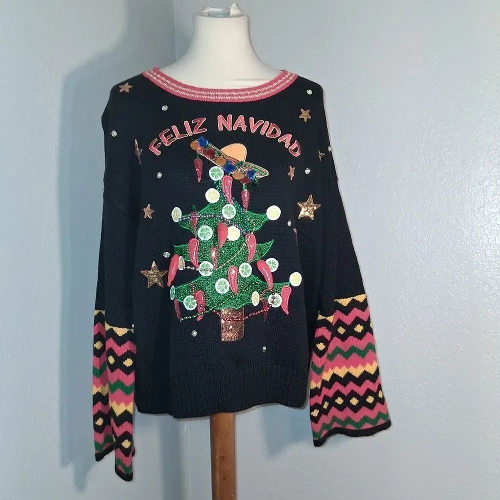Holiday Time Festive Tree Design Ugly Christmas Sweater Size XXL (20)